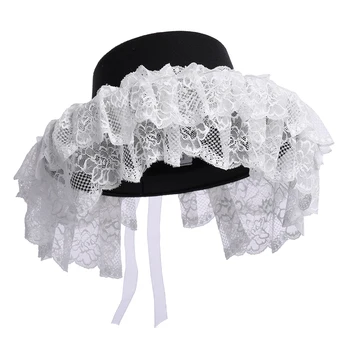 Широкая Кружевная Шляпа от Солнца для Женщин, Белый Кружевной Викторианский Цилиндр, Вендетта