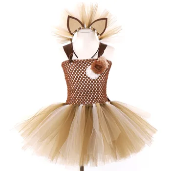 Коричневое платье-пачка с оленем для девочек, Рождественский костюм на Хэллоуин, детские платья принцессы с оленем длиной до колен, Рождественская детская одежда