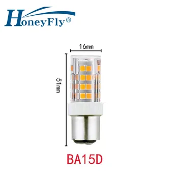 HoneyFly 5pcs Светодиодная Кукурузная Лампа 220V/110V 5W 52pcs 2835 Бусин BA15D Лампа для Швейной машины 330LM Лампа Керамическая Теплый Белый Холодный Белый