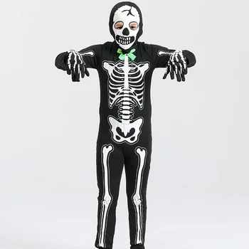 Детский костюм для косплея скелета в стиле хоррора на Хэллоуин, тематическое платье для выпускного вечера, Серебристый легкий костюм для вечеринки со скелетом