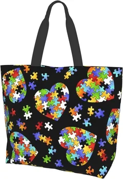 Женская модная большая сумка-тоут, через плечо, для осознания аутизма, водонепроницаемая сумка с верхней ручкой, сумка-ранец