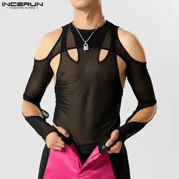 INCERUN, сексуальные мужские боди, модный деконструктивный дизайн, сетчатые боди, повседневные прозрачные треугольные комбинезоны S-5XL