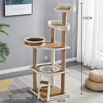 4 слоя, Башня из кошачьего дерева, Центр активности для котенка, Многоуровневая мебель, Когтеточки, Когтеточка с корзиной, игрушка для кошек