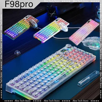 НОВАЯ механическая клавиатура AULA F98pro, беспроводная трехрежимная 2,4 G, Прозрачная прокладка, N-клавишная Офисная игровая клавиатура с подсветкой RGB, Горячая замена N-клавиш