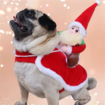 Зимняя теплая одежда для собак, Забавная Одежда для верховой езды Санта-Клауса, Рождественская одежда для домашних собак, Рождественская куртка для щенков, пальто для домашних животных, костюмы для домашних животных