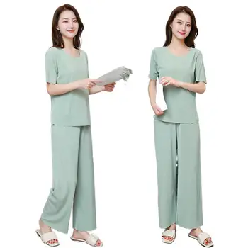 Женская свободная пижама из ледяного шелка, верхняя одежда, летние комплекты из двух предметов, женская домашняя одежда для отдыха, мягкая прохлада, удобная одежда
