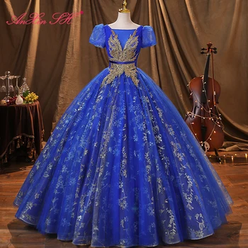 AnXin SH винтажное королевское синее кружево с золотым цветком, сладкое, расшитое бисером, хрустальное бальное платье принцессы, вечернее платье невесты