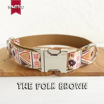 Розничная продажа высококачественного ошейника ручной работы MUTTCO THE FOLK BROWN dog collar 5 размеров UDC058
