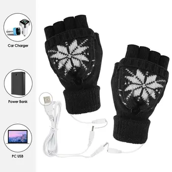 Теплые перчатки для рук с USB-интерфейсом, двухсторонние Перчатки с подогревом, мужские и женские Теплые перчатки для вязания, флип-перчатки на половину пальца, женские Зимние перчатки