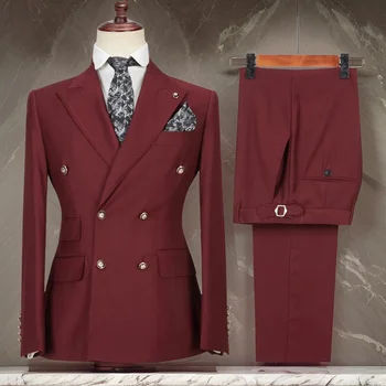 Двубортные официальные костюмы для мужчин, комплект из 2 предметов, официальный костюм, пиджак с брюками, Лацкан на заказ, Приталенная мужская мода 2024
