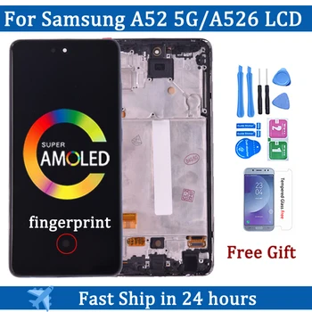 Super AMOLED Для Samsung A52 5G A526 ЖК-дисплей Сенсорный Экран С Рамкой Дигитайзер Для SM-A526B A526U Замена ЖК-дисплея