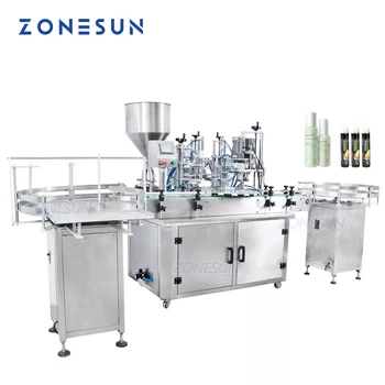 Изготовленная на заказ ZONESUN Полноавтоматическая косметическая машина для розлива молока и меда в бутылки для розлива и укупорки флаконов для производственной линии