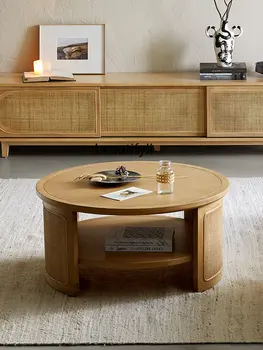 Круглый журнальный столик из массива скандинавского дерева Комбинированная Гостиная круглый стол из Ротанга Гостиная Дубовый Чайный столик