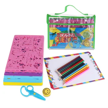 Детские трафареты для рисования, рождественские поделки, принадлежности для рисования, обучающий подарок для мальчиков с цветными карандашами, бумага для рисования