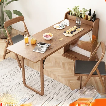 Многофункциональный складной набор обеденных столов и стульев из массива дерева для небольших квартир