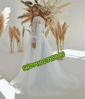 Платье с цветочным узором для девочки, белая пышная тюлевая наклейка, расшитое бисером Свадебное элегантное платье в цветочек для первого Евхаристического дня рождения ребенка