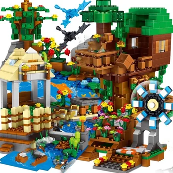 HEROCROSS Minecrafted Совместимые Строительные Блоки Деревня Город Дом На Дереве Водопад Боевой Конь Кирпичи Игрушки Для Детских Подарков