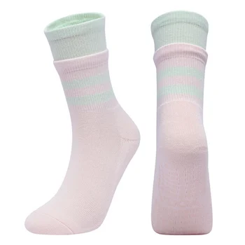 Весенне-осенние хлопковые носки среднего размера, женские многоцветные нескользящие спортивные носки с двойным цилиндром, удобные эластичные носки для йоги