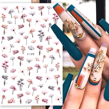 3D Наклейка для ногтей с цветочным искусством Суккулентные Растения Цветочные Листья Клейкие Наклейки Слайдер DIY Украшения Аксессуары для Маникюра