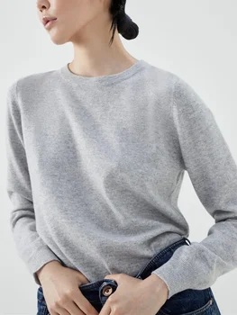 Женский свитер из 100% кашемира с круглым вырезом, однотонный Осенний повседневный пуловер с длинным рукавом 2023