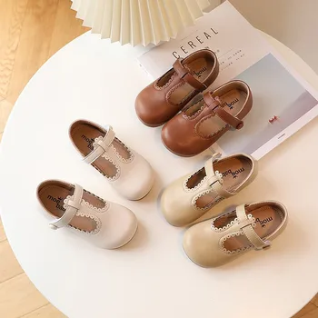 Новые детские светлые туфли на плоской подошве с оборками 22-31, детские кожаные туфли с мягким круглым носком на крючках и петлях