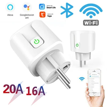 16A 20A EU Smart Wifi Power Plug С Монитором Питания Tuya Smart Life APP Wifi Умная Розетка Работает С Alexa Google Home