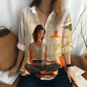 Повседневная рубашка на открытом воздухе, женская модная элегантная рубашка, рубашка с 3D-принтом для йоги, Осенняя уличная модная рубашка 2023, Новая рубашка с длинными рукавами