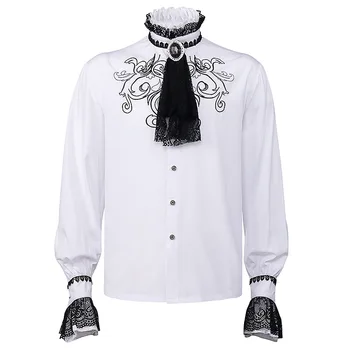 Средневековая мужская рубашка, Белые рубашки и блузки с оборками, пиратский косплей вампира, стимпанк, готическая мужская одежда, костюм на Хэллоуин