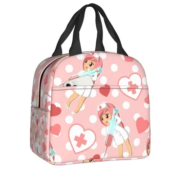 Японские сумки для ланча с изоляцией Kawaii Nurse для кемпинга и путешествий, переносной термоохладитель Bento Box с рисунком в розовый горошек для детей