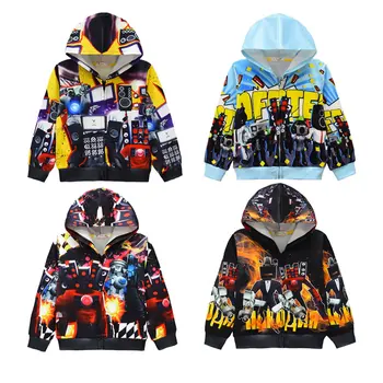Куртка Skibidi для маленьких мальчиков и девочек, верхняя одежда, пальто с капюшоном и мультяшным принтом Titan Speakerman, детская повседневная одежда