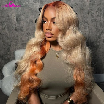Омбре Блонд Оранжевые парики из человеческих волос 13x4 Объемная волна Кружевные передние парики Прозрачные кружевные передние парики из человеческих волос для чернокожих женщин