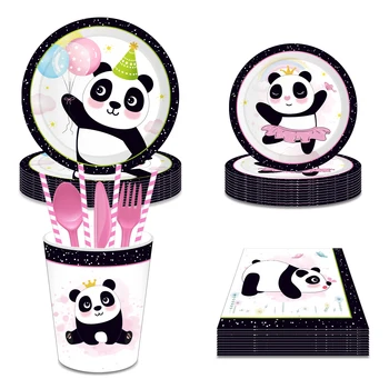Милая Китайская Панда Тема Baby Shower Party Одноразовые Наборы Посуды Тарелки Чашки для Вечеринки С Днем Рождения Мягкие Декоры