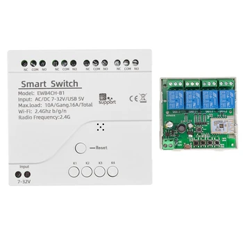 Ewelink Smart Wifi Bluetooth Переключатель Релейный Модуль 7-32 В Вкл Выкл Контроллер 4CH 2,4 Г Wifi Пульт Дистанционного Управления Для Alexa Google Home Замена