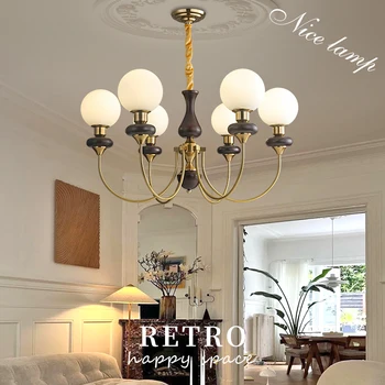 Французская Ретро Люстра для гостиной в стиле Ваби-саби, Столовая, Кабинет, Лампа для спальни, американская простая средневековая люстра из орехового дерева
