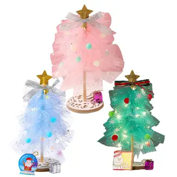 Настольная сетка в виде рождественской елки с подсветкой, настольные украшения в виде мини-рождественской елки со светодиодными лампочками со звездой наверху и основанием