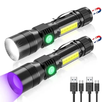 Ультрафиолетовый свет и фонарик с сильным освещением, USB перезаряжаемый фонарь для кемпинга, пятна от мочи домашних животных, Черная светодиодная ультрафиолетовая лампа-факел.