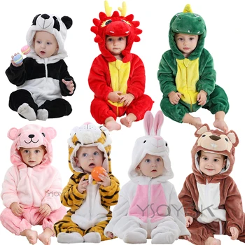 Детский комбинезон для новорожденных от 0 до 2 лет, осенне-зимний теплый флисовый костюм для мальчика, одежда для маленьких девочек, комбинезон с животными, детские рождественские комбинезоны