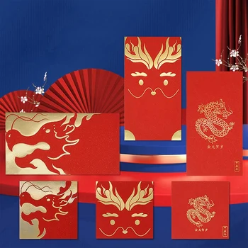 60 Шт. красных конвертов на Китайский Новый Год, Весенний фестиваль, пакеты с деньгами на удачу в Год Дракона 2024