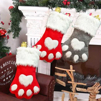 Украшение Рождественской елки Рождественские Носки INS Creative Children Красно-серый Коготь собаки Рождественские Носки Подарочный пакет Рождественский подарочный пакет