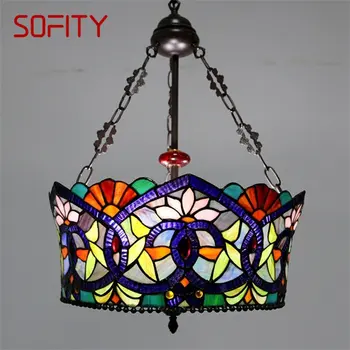 Подвесной светильник SOFITY Tiffany из светодиодного креативного цветного стекла Винтажный подвесной светильник Декор для дома Столовая Спальня Отель