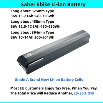 Saber Литий-ионная Аккумуляторная Батарея Для Электрического Велосипеда 36V 10Ah 10.4Ah 12.5Ah 13Ah 14Ah 16Ah 17.5Ah Скрытая Батарея с Зарядным устройством