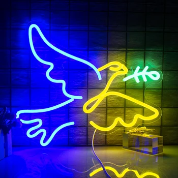 Голубь мира Новая неоновая вывеска Красочные светодиодные неоновые огни Pigeon Usb-светящиеся вывески для декора спальни, детского дня рождения, украшения стен