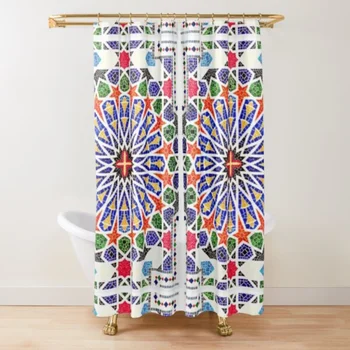 Занавеска для душа с узором из марокканской решетки, темно-синий, белый, индиго, Винтажные шторы для ванной с геометрической решеткой и крючками