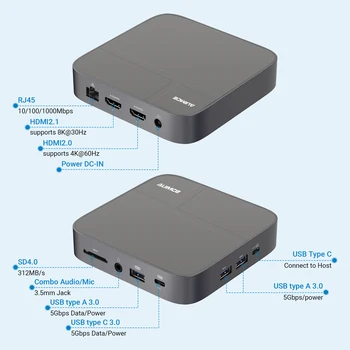 8K 30Hz USB C Док-Станция С Двойным HDMI RJ45 и Двойным монитором 4K 60Hz Слот Для SD-карты Адаптер Постоянного тока для Thunderbolt 3/4 Ноутбука Lenovo Dell