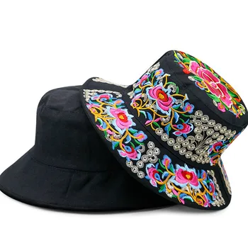 Вышитые шляпы-ведра для мужчин и женщин в китайском этническом стиле, медный денежный цветок, цветок феникса, 3D вышивка, этническое ремесло