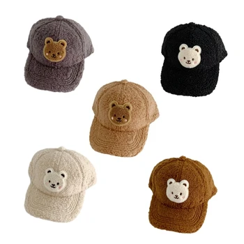 Модная бейсболка с вышивкой Медведя из шерсти ягненка Для мальчиков и девочек, спорт на открытом воздухе, зимняя теплая кепка, защита от солнца, широкополая шляпа