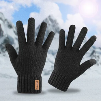 Зимние женские перчатки, мужские теплые варежки с сенсорным экраном, толстые вязаные перчатки на все пальцы, Осенние короткие перчатки на запястье, грелка для рук, Рождество