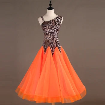 Платья для бальных танцев для взрослых, новый дизайн, женская Оранжевая леопардовая юбка для танго, платье для бальных танцев для вальса, женское платье для танцев