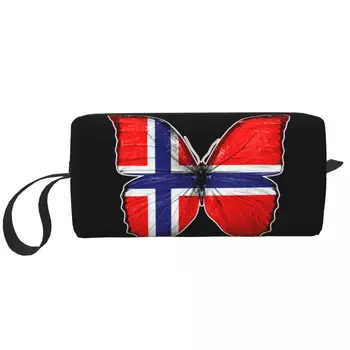 Дорожная сумка с бабочкой, флаг Норвегии, несессер, портативный косметический органайзер для макияжа для женщин, сумки для хранения косметики, набор Dopp Case Box