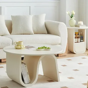Круглый журнальный столик из массива белого дерева, Открытое хранилище, Центральная Мебельная зона гостиной, Современный минималистский Большой И Маленький Чайный столик